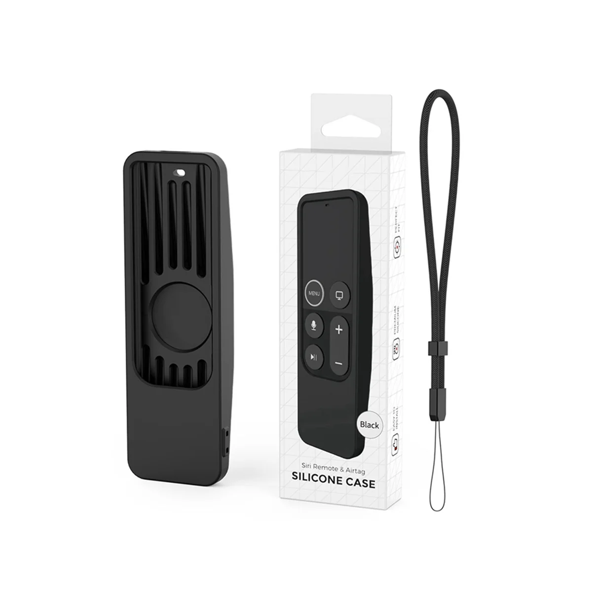 Per 2017 Apple Tv Hd/4K Siri Remote Tv Siri Remote 1St Gen Case Con Custodia In Silicone Antiscivolo Per Supporto Airtag, Nero