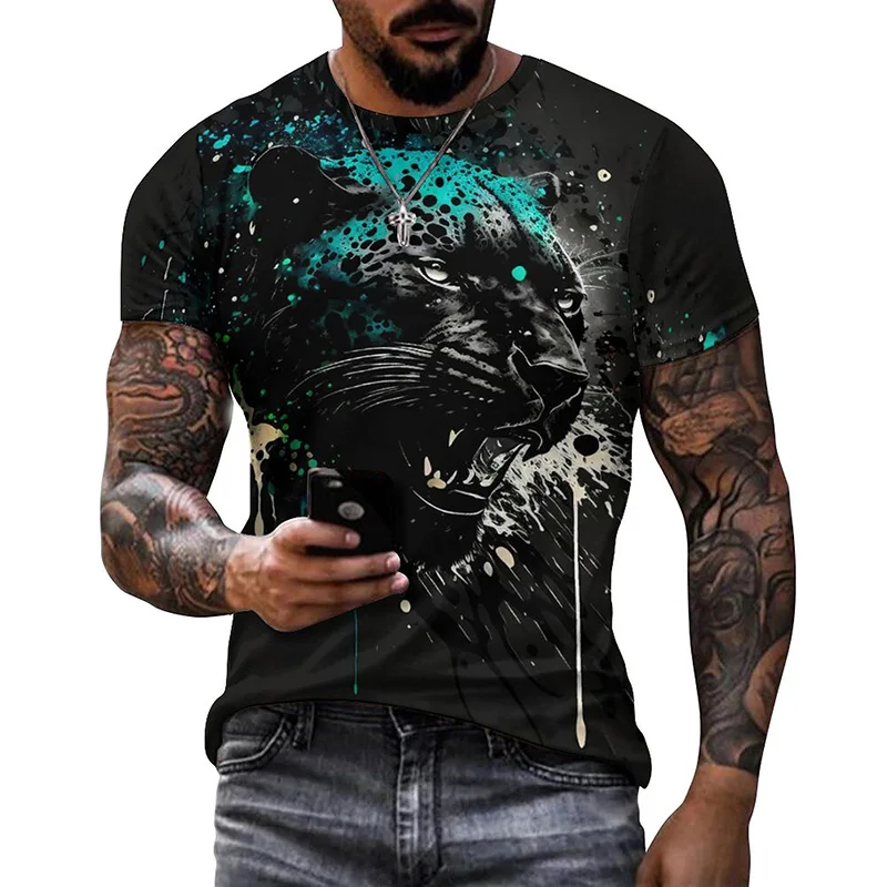 

Футболка мужская с 3D-принтом, цветная графическая рубашка с коротким рукавом, с графическим рисунком животных, флип-топ, уличная одежда