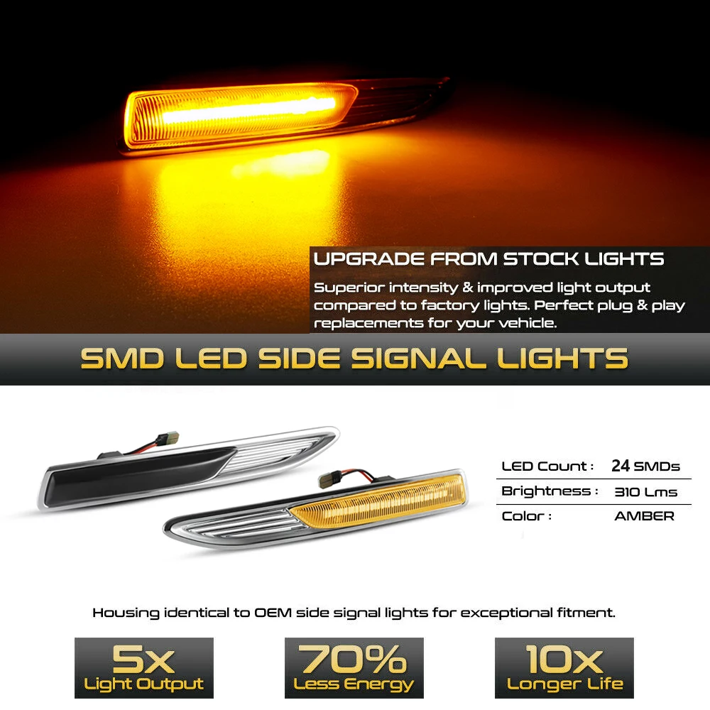 2Pcs LED Dynamic Side Marker Turn Signal Light Sequential Blinker Lamps For  Ford Mondeo 4 Mk4 BA7 03.2007-01.2015 # 7S7113K354