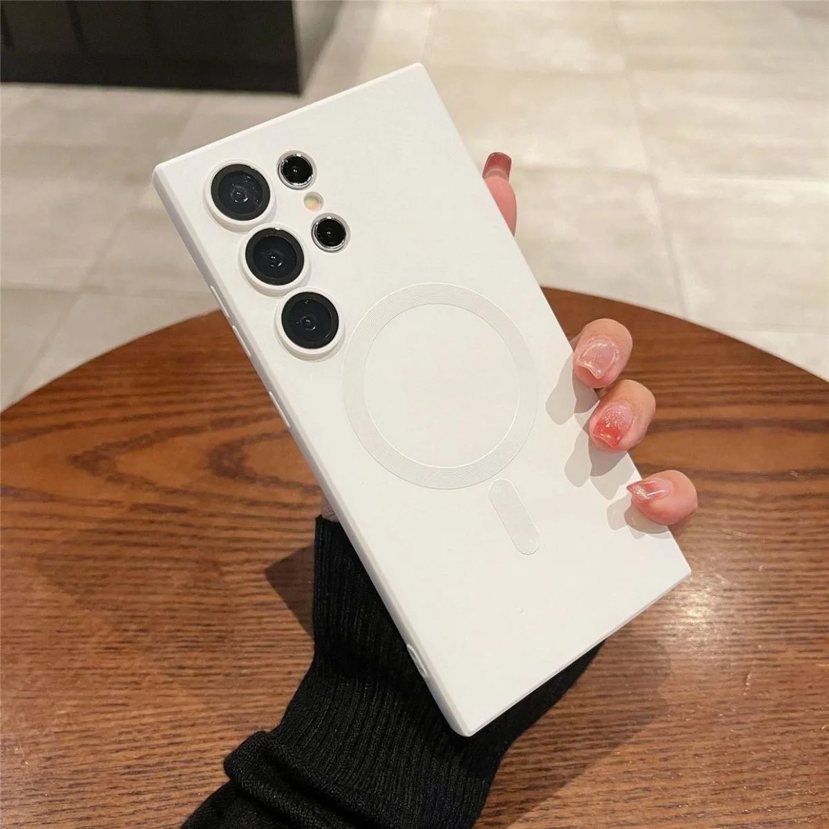 Premium Black Magnetic Wireless Charging Case with Soft Back Cover