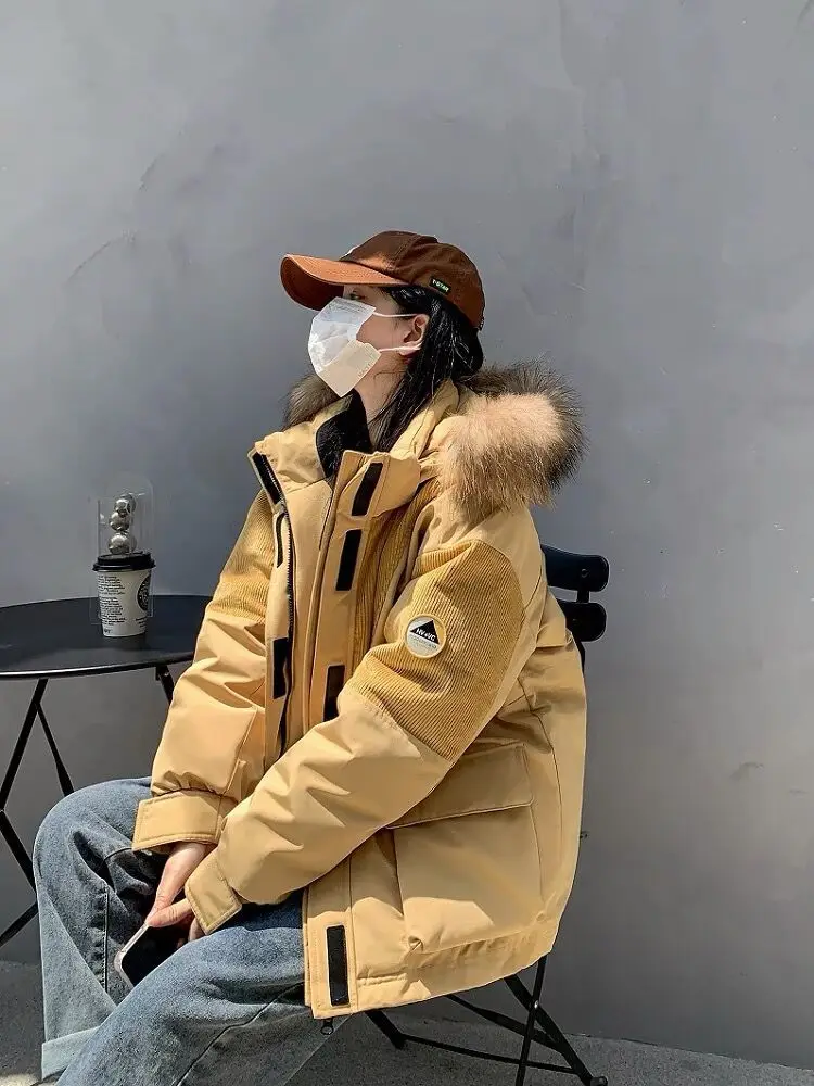 Winter Warm Down Jacket Women Clothing Fluffy Puffer Jackets Thick Down Coat Hooded Patchwork Korean Outerwear Parkas Loose New