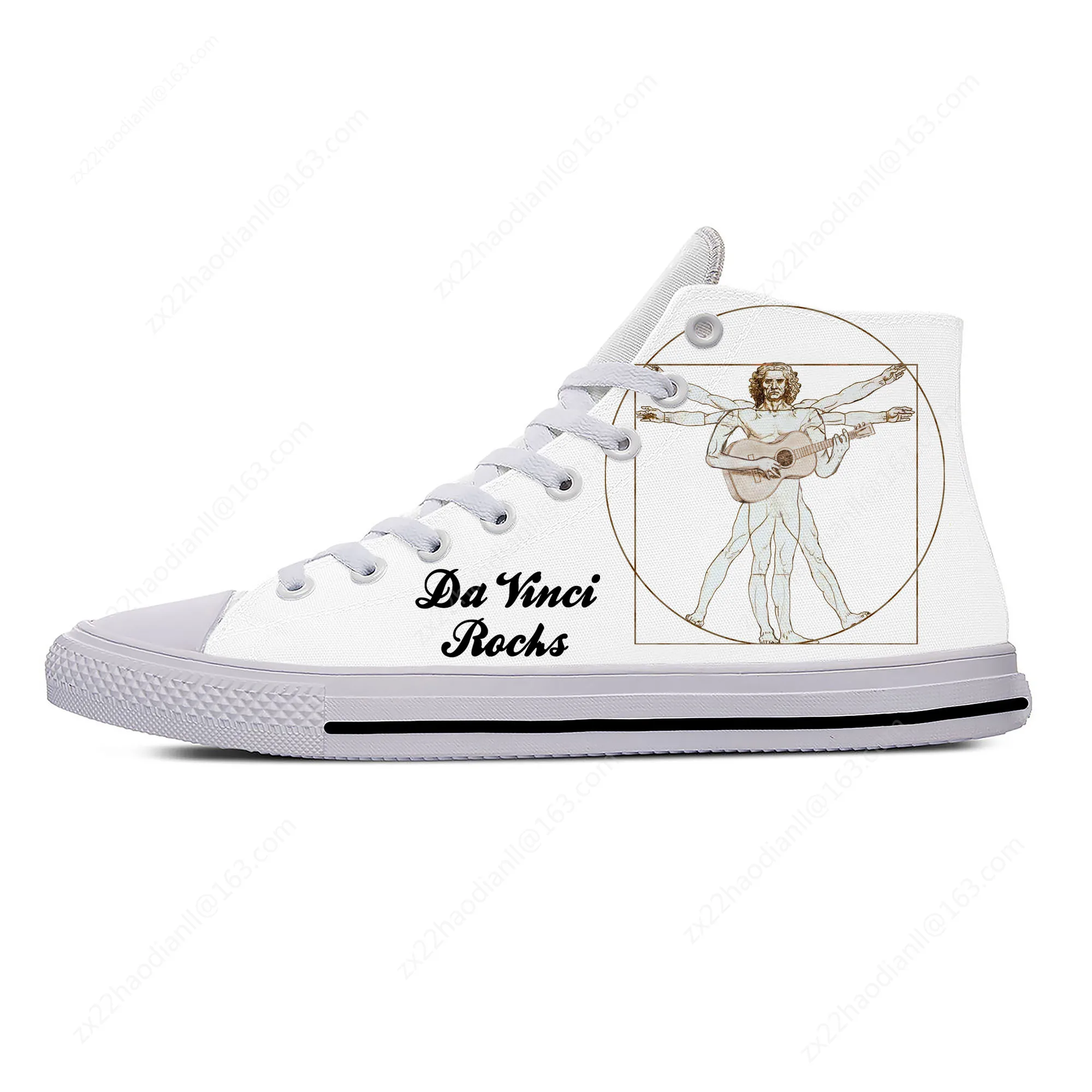 Da Vinci Guitar High Top Sneakers Mens Womens Teenager Casual Shoes Canvas Running Shoes 3D Print Breathable Lightweight shoe