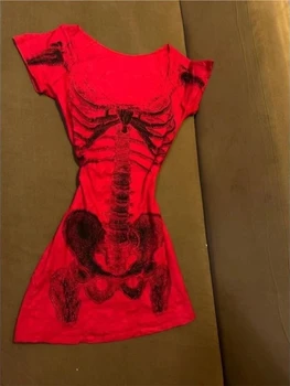 American Vintage Skeleton Aesthetic Short Sleeved Tees Women Y2k Harajuku Rock Hottie T-shirt Gorhic Retro Sexy Slim Chic Tops 1