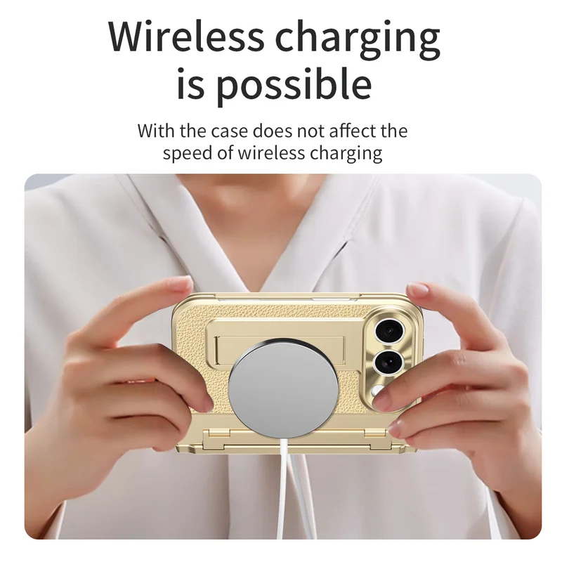 Magnetic Stand Case with Tempered Glass Film and Magsafe-Compatible Wireless Charging
