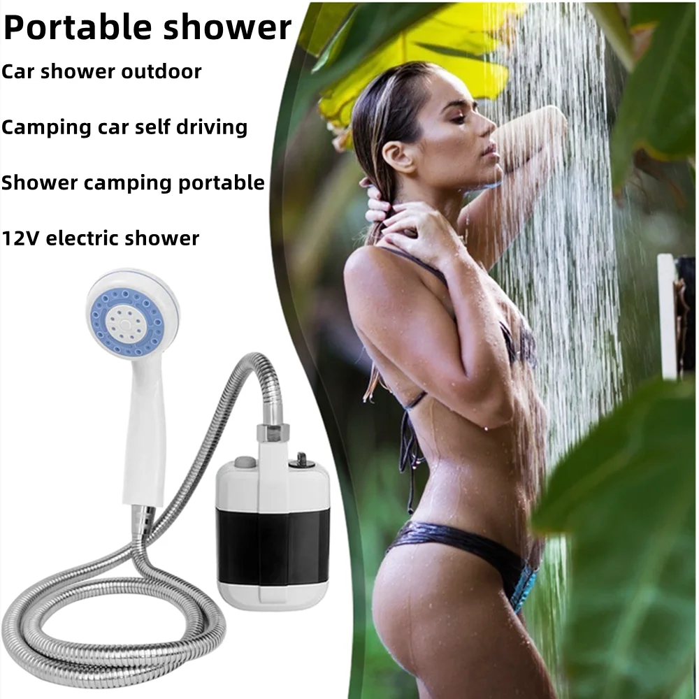 Portable Camping Shower Outdoor Camping Shower Pump Rechargeable Shower Head and Folding Bucket for Camping Hiking Traveling