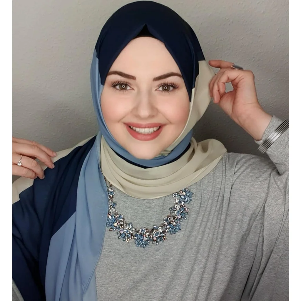 Bufanda islámica para mujer, Hijab de gasa azul de lujo, Abaya, Jersey, vestido musulmán, turbantes para la cabeza, envoltura instantánea para la cabeza