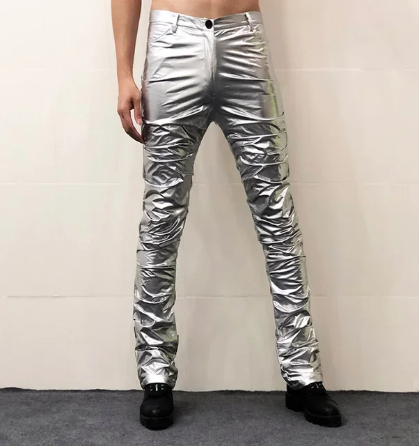 

Color Men Costumes PU Pant New Erkek Pantolon Men Fashion Pant Pleated Trousers Nightclub Streetwear Shinny Sexy Leather Pant