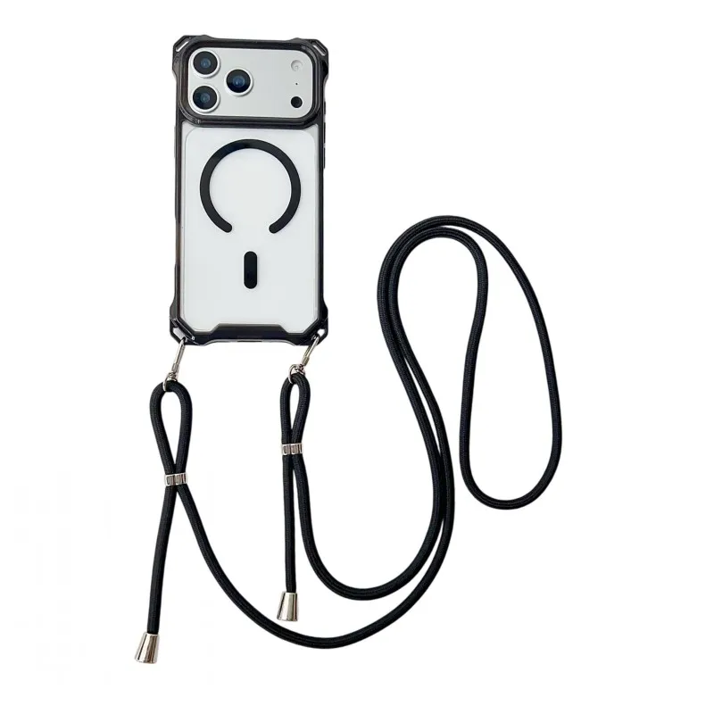 Shockproof Transparent Crossbody Strap Case with Magnetic Lanyard Cord