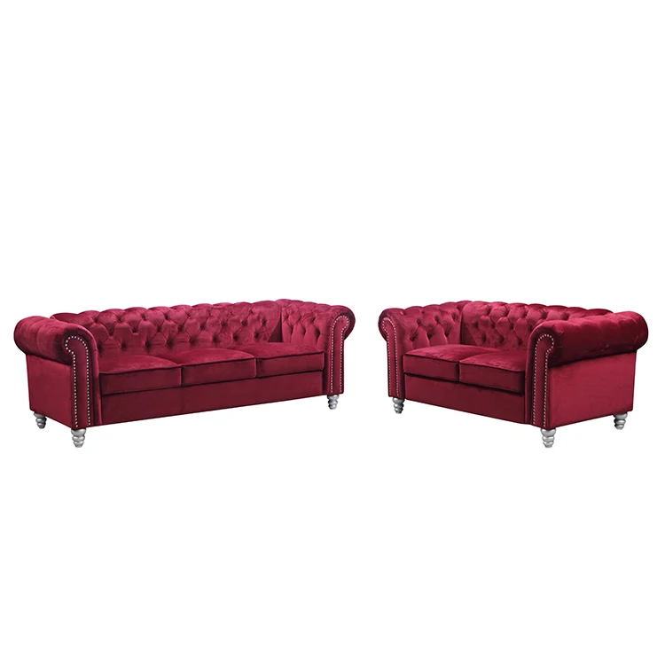 

Лидер продаж на заказ, бархатный диван Chesterfield из красного бархата