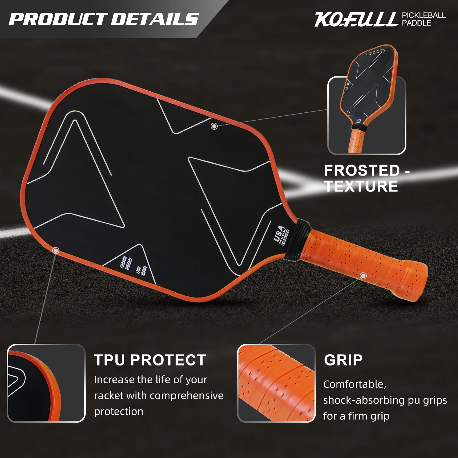 KOFULL Pickleball Paddles T700 Carbon Fiber with PP Honeycomb Core Professional Tournament Hot Press USA Pickleball Approved