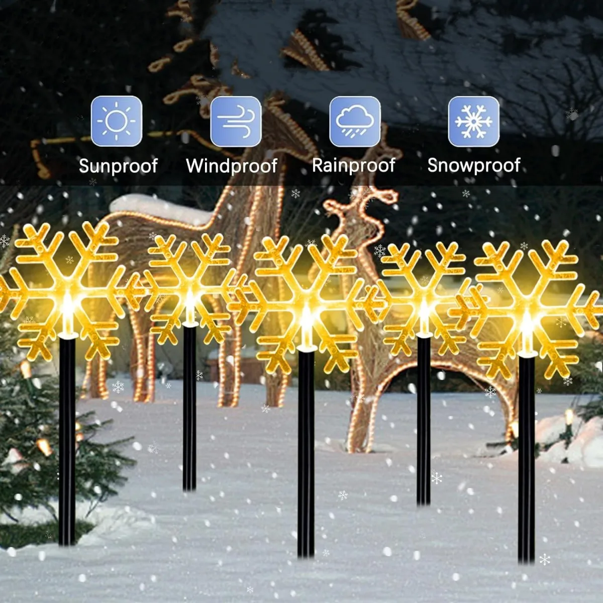 5Pcs Christmas Pathway Lights Waterproof Snowflake/Xmas Tree/Star With Stake Lamp Solar Powered Suitable For Home Outdoor Decor