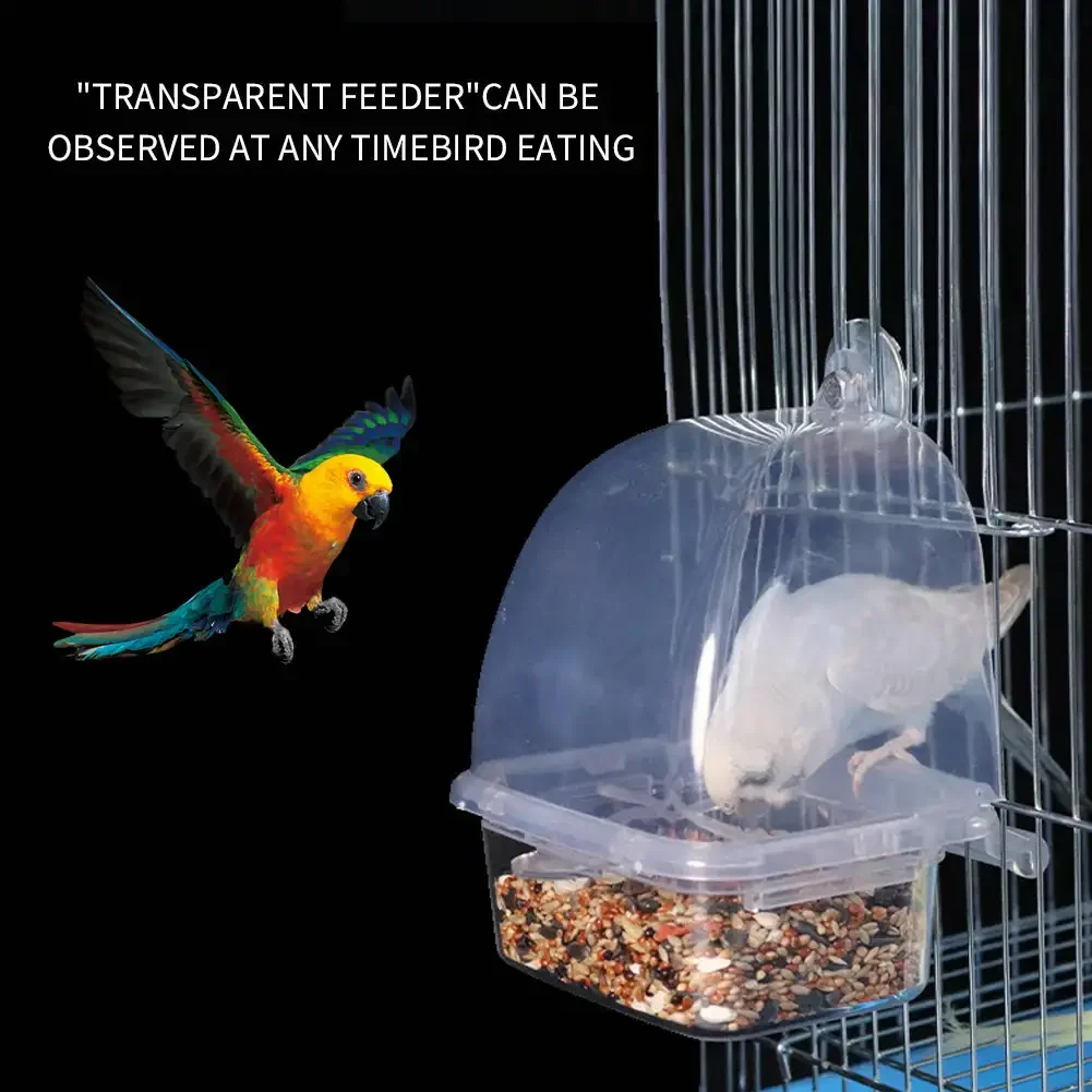 Bird Cage Feeder Transparent Durable Plastic Parrot Feeding Box Large Capacity Food Trough Splash-Proof Pet Container