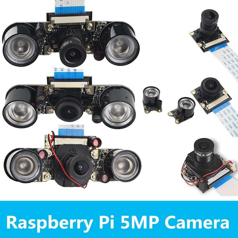 Raspberry Pi 4 Camera 5MP 1080P Night Vision Fisheye IR-CUT Camera Infrared Light OV5647 Webcam for Raspberry Pi 4B 3B+ 3B Zero