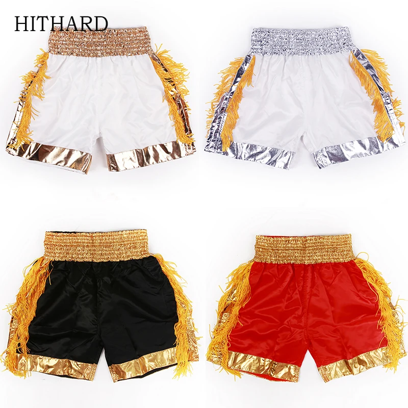 

Muay Thai Shorts with Tassels Plain Kick Boxing Shorts Women Men Children Satin Martial Arts Fight Kickboxing Training Pants