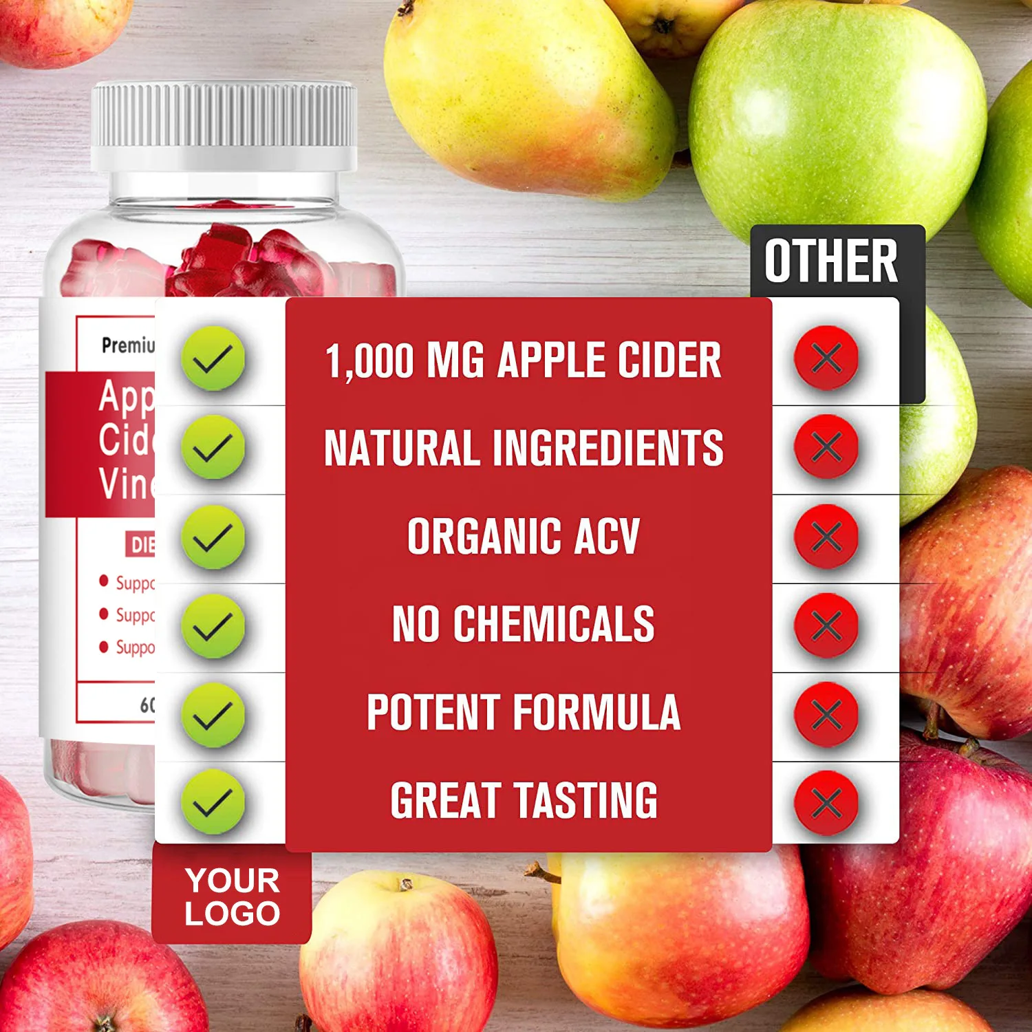 Apple Cider Vinegar Gummies 60 Pills Bottled Vitamin Gummies Defecation Probiotic