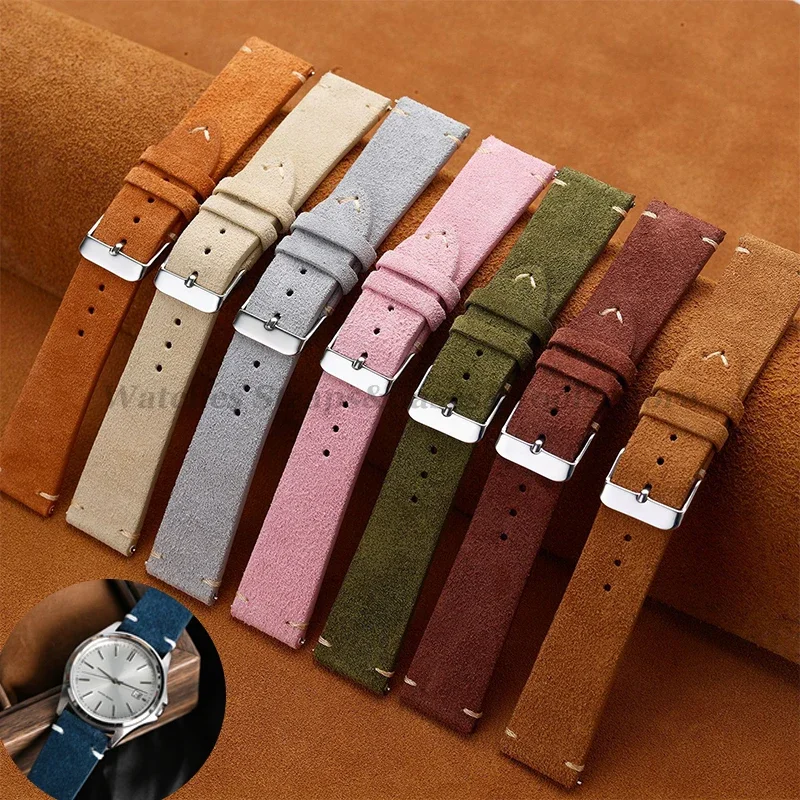 Exquisite Vintage Handmade Suede Leather Watch Strap with Quick Release