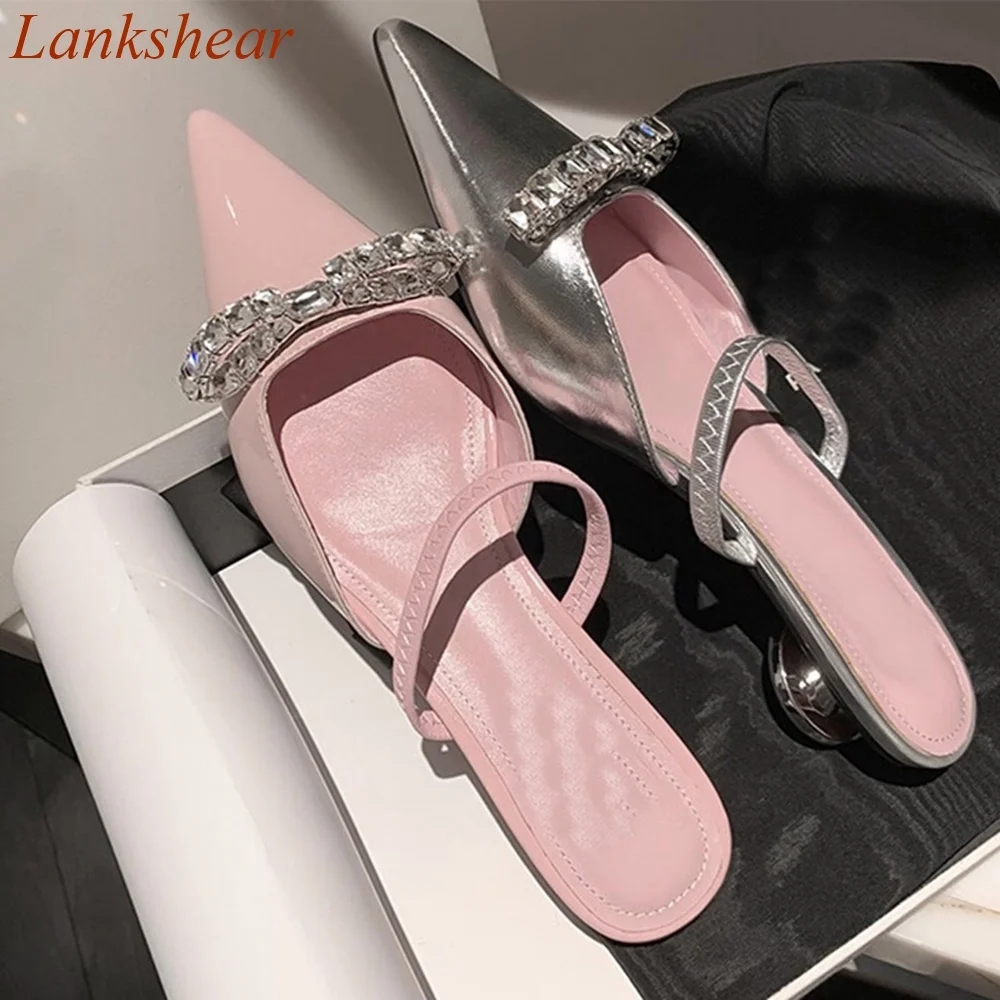 Женские тапочки с острым носком и металлической цепочкой, разноцветные модные повседневные привлекательные женские туфли с ремешком на пятке и круглым носком, Новое поступление 2024