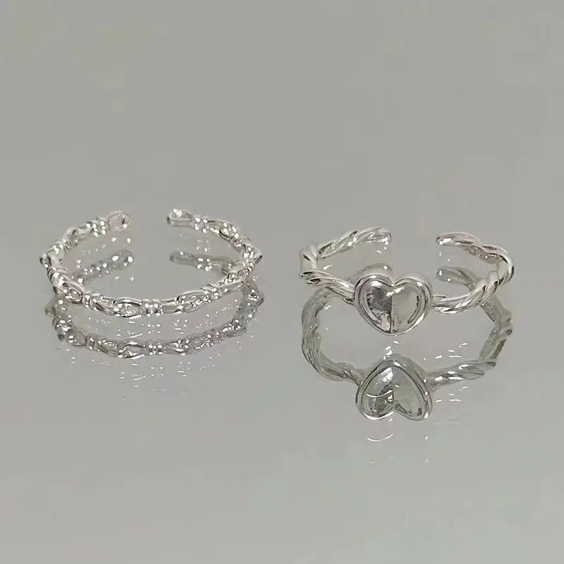 2Pcs Minimalism Heart Rings for Women Opening Weave Ring Engagement Wedding Jewelry Fashion Girlfriend Gifts for wedding rings, finger rings, fashion rings, engagement rings, fashion ring, metal rings