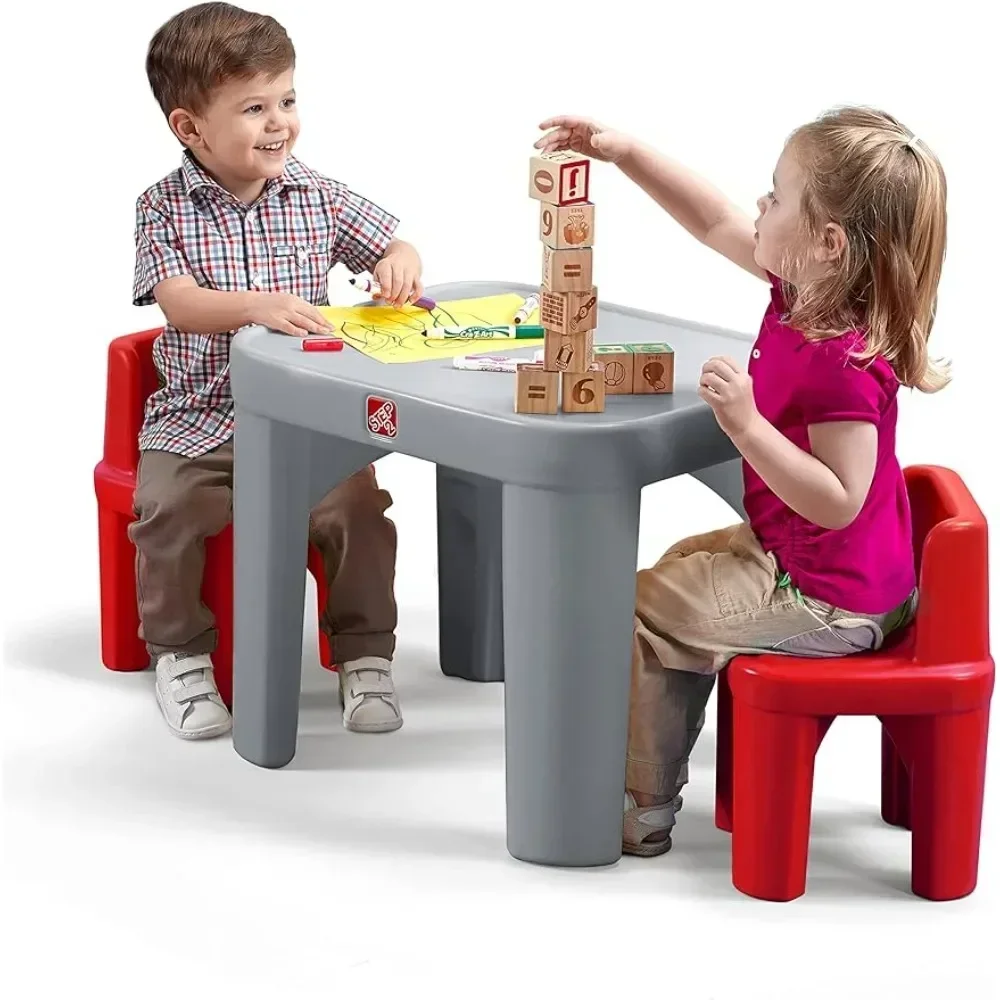 Kids Table and Chair Set, Playroom Toddler Activity Tables, Arts and Crafts, Ages 2+ Years Old, Gray & Red 2