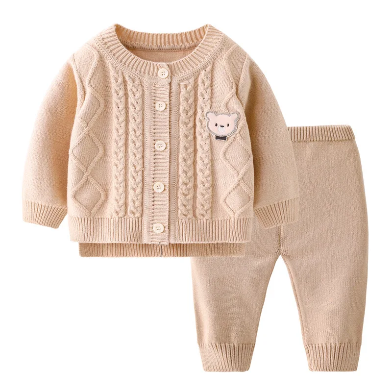

Korean Style winter Knit warm Baby Girl Boy Set Long Sleeve coat+Pants Newborn Clothes