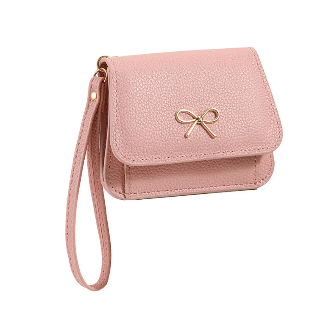 Fashion Wallets Girls Cute Bow Small Wallet Aesthetic Card Holder Classic Three Fold Purse For Women Student Simple Coin Pouch