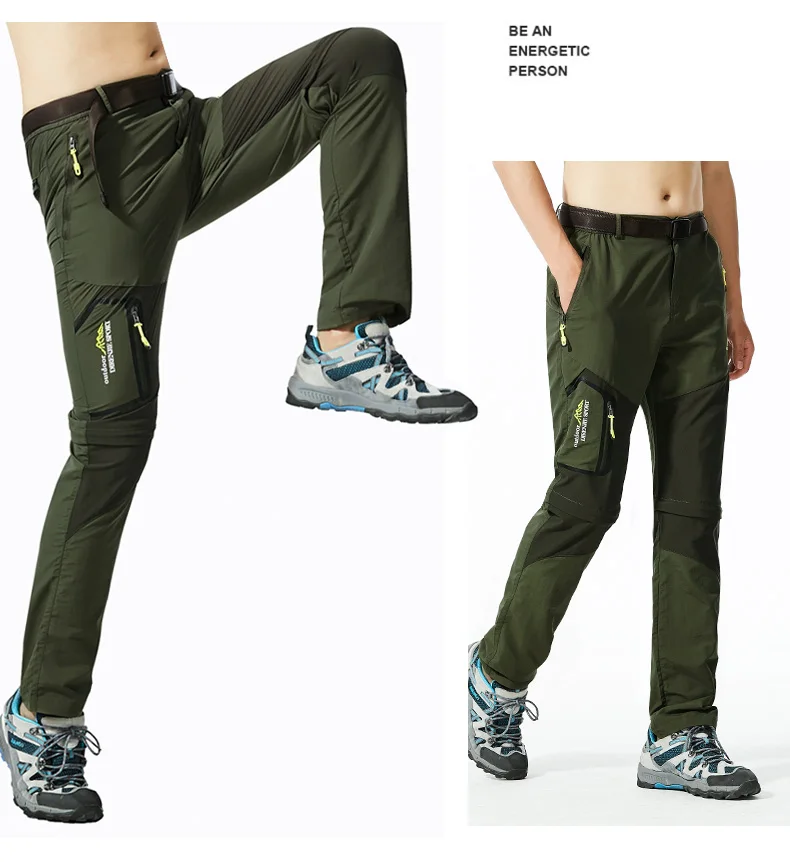 Men's Convertible Hiking Pants with Cargo Pockets and Detachable Legs