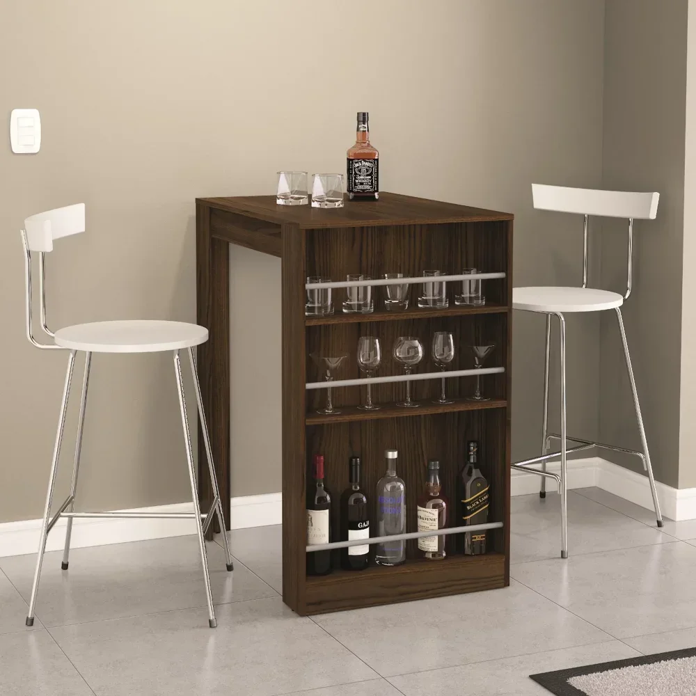 1Fashionable bar table with brown finish and wine storage cabinet wine bar cabinet
