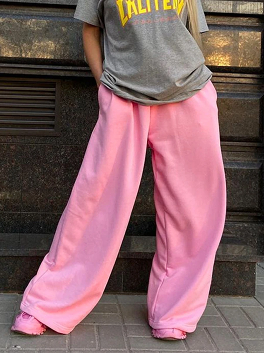 

Women s Baggy Pants Pink Elastic Waistband Cargo Pants Jogger Pants with Pockets