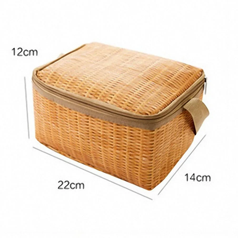 Portable Wicker Rattan Outdoor Picnic Bag Waterproof Tableware Insulated Thermal Cooler Food Container Basket for Camping Picnic Lunch Bag Lunch Cooler Bag Cooler Bag
