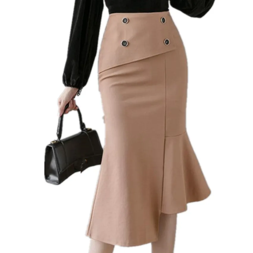 

Plus Size 5XL Irregular Ruffles Ol Mermaid Skirts Women High Waist Slim Hip Office Lady