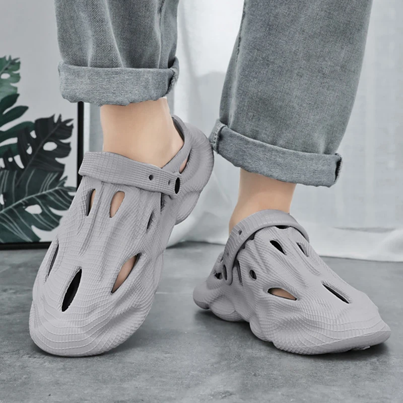 Bebealy New Hollow Hole Men Shoes Summer Outdoor EVA Beach Slippers Non-slip Sandals Fashion Soft Cloud Slides House Men Shoes casual men shoes soft black sandals comfortable men s summer leather sandals men roman outdoor beach sandals shoes size 38 48