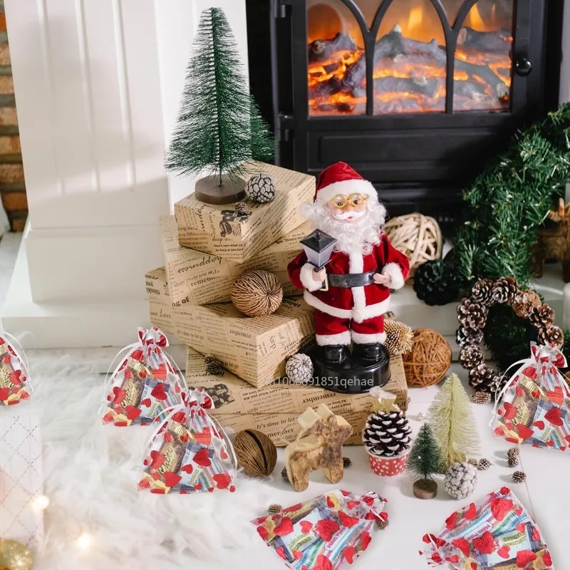 100-20pcs Red Love Heart Organza Drawstring Bag Gift Candy Bag Wedding Valentines Day Birthday Party Decor Packaging Supplies