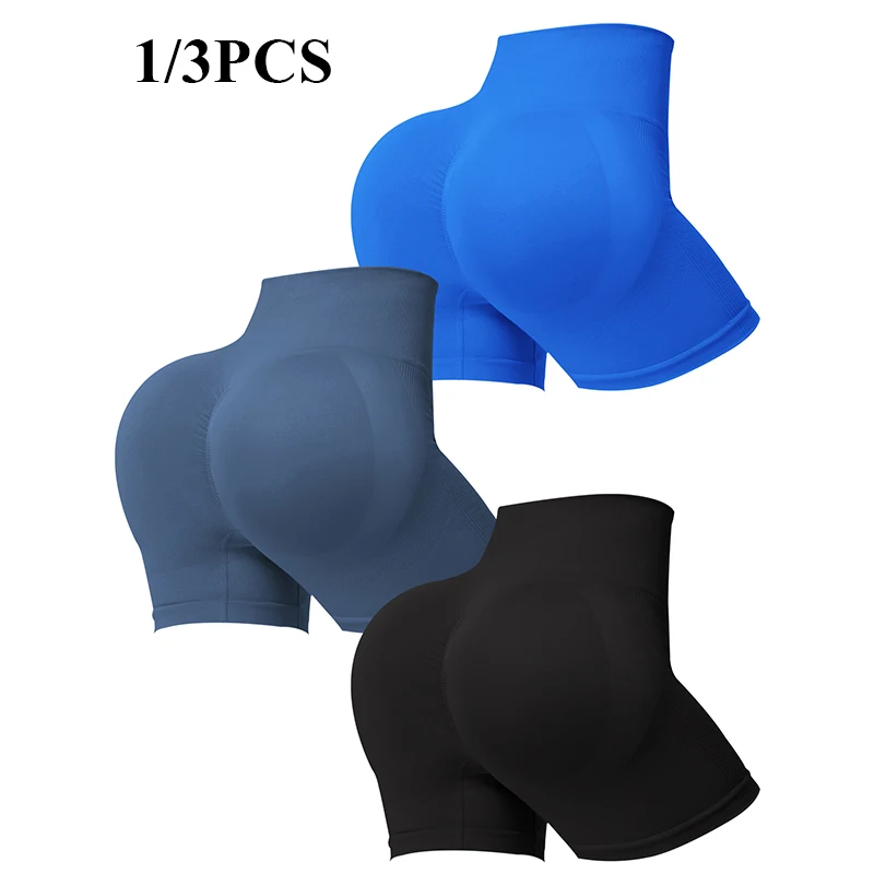 1/3PCS Women Seamless Yoga Shorts Solid Color High Waist Butt Lifting Cycling Shorts Elastic Push Up Fitness Tights Sportswear