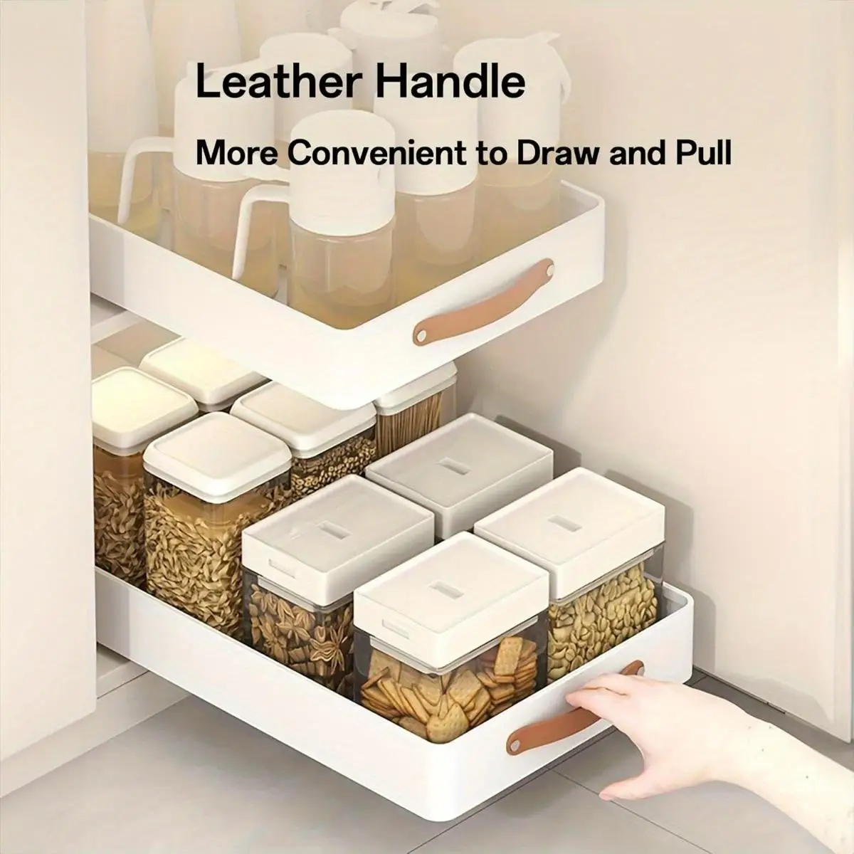 Pull out Cabinet Organizer Fixed with Adhesive Nano Film, Heavy Duty Slide Out Pantry Shelves Drawer Storage, Kitchen,Bathroom,