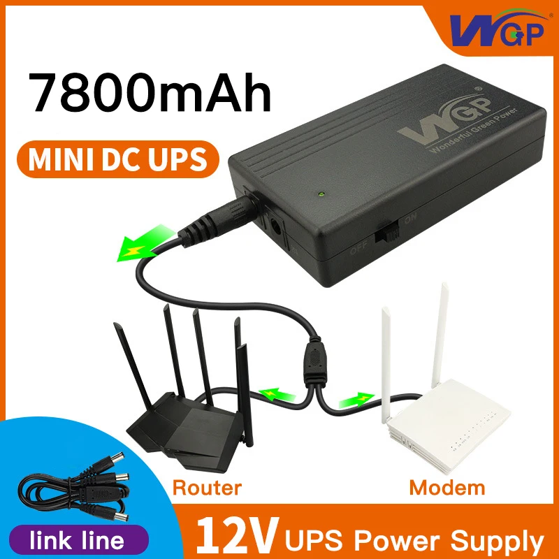 WGP 7800mAh DC UPS Uninterruptible power supply 12V 2A 24W mini built-in Battery Backup Router wifi Modem monitor mobile switch