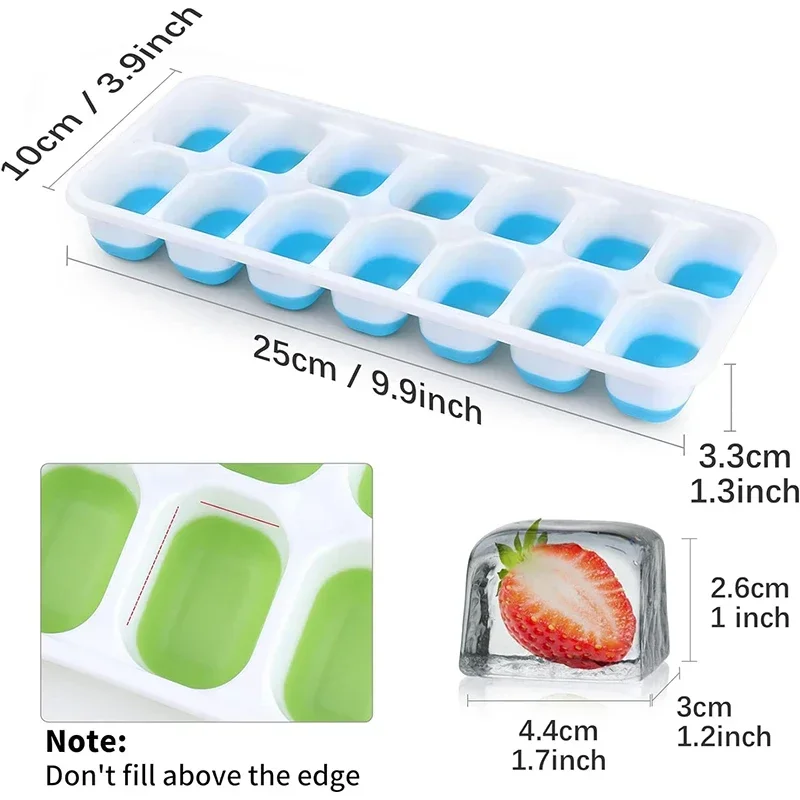 Square Silicone Ice Cube Tray Molds With Lid Silicone 14-cube Ice Cube Tray Food Grade Reusable Elastic DIY Iced box Model Tools