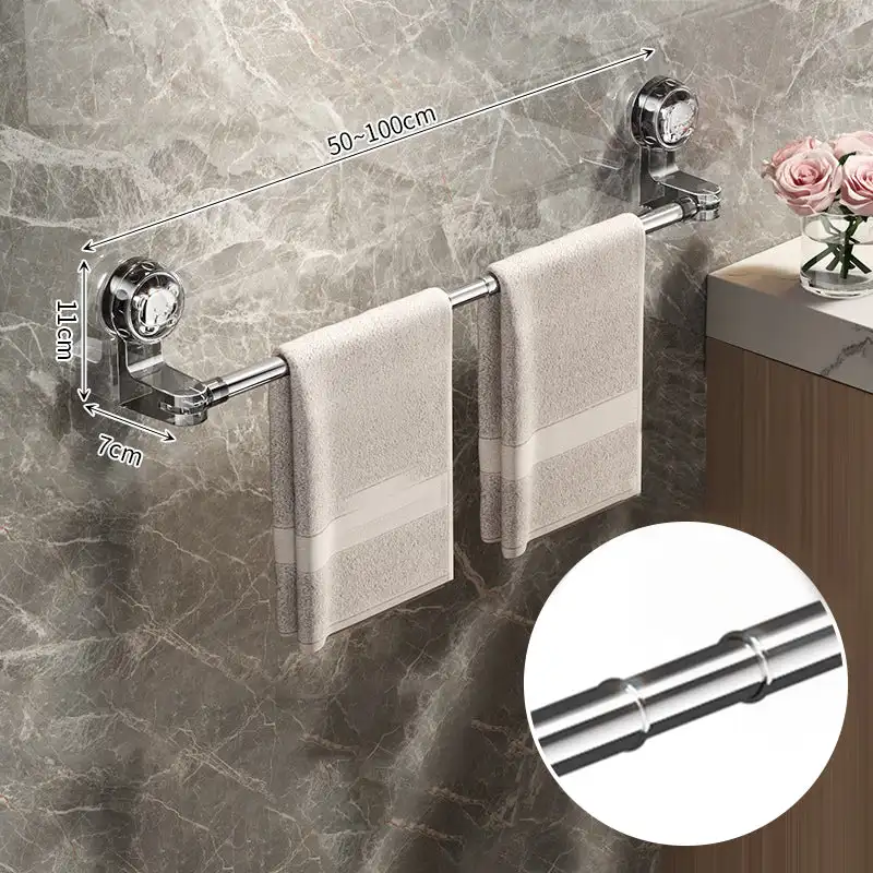 Non Perforated Suction Cup Wall Mounted Towel Rack Bathroom Storage Rack Bathroom Horizontal Bar Towel Rack