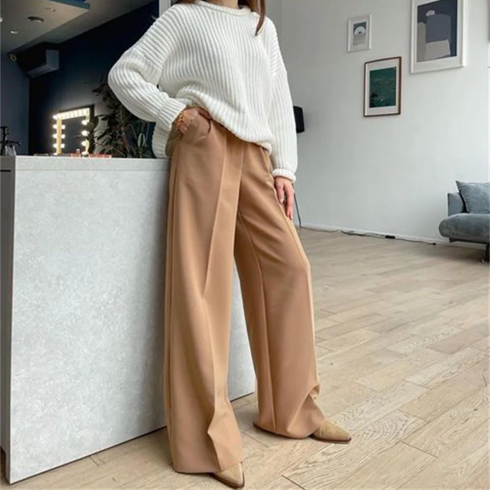 Spring Women's Oversize Pants Black Loose Straight Office Trousers Floor-Length Green Casual High Waist Wide Pants for Women denim capris for women Pants & Capris