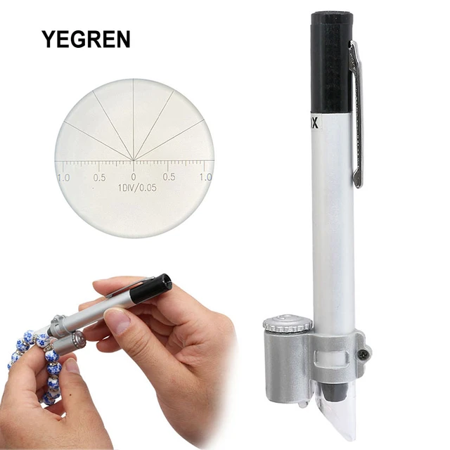 Mini Stylo Loupe 100X Lumière Bijoux Loupe Microscope avec Étui