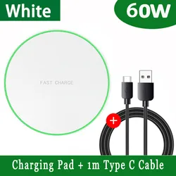High - Power Wireless Charger Pad: Fast Induction Charging Station (White with Cable)