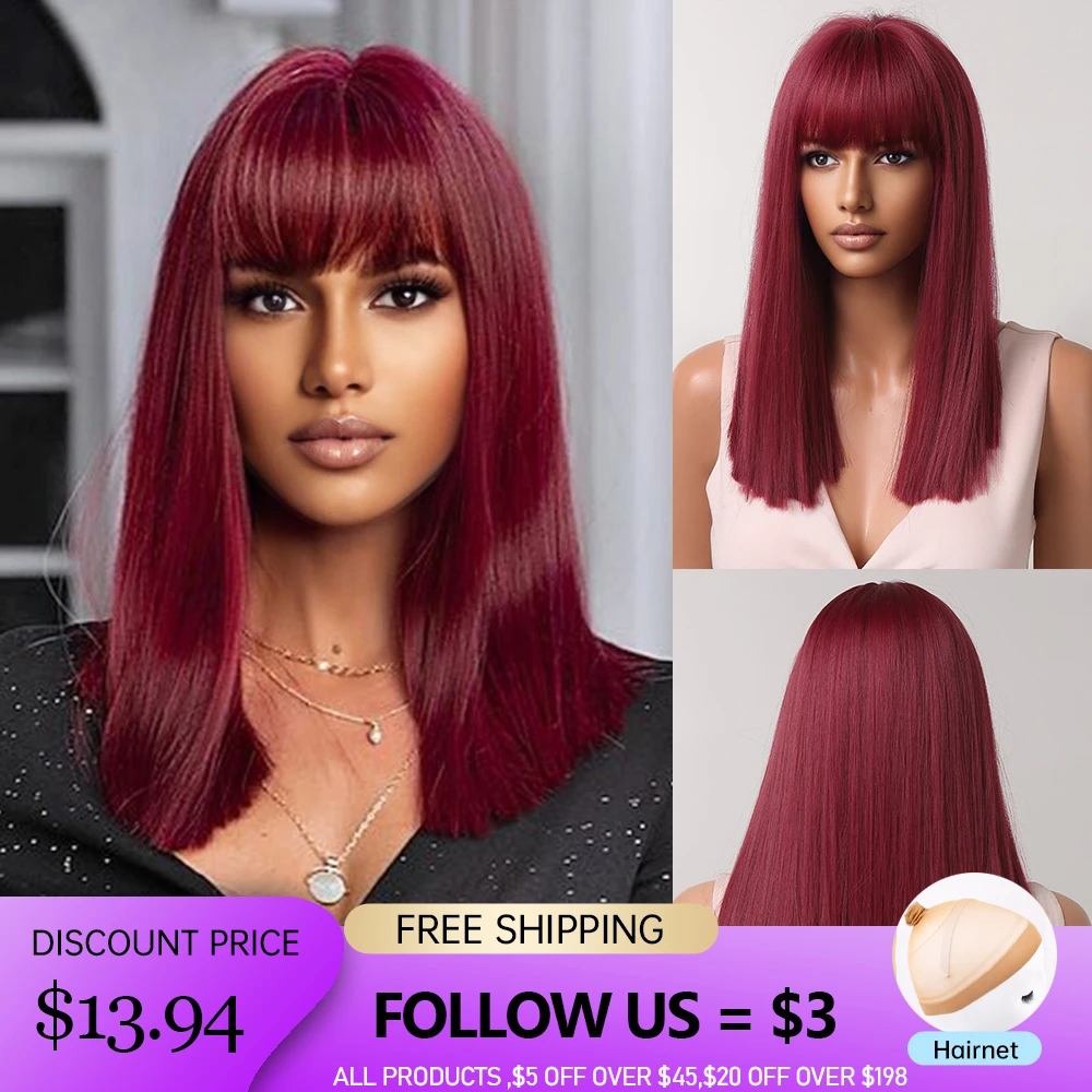 Wine Red Synthetic Wigs Long Silky Burgundy Straight Wigs With Bangs For  Women Cosplay Christmas Wig Heat Resistant Fiber - Synthetic Wigs(for  Black) - AliExpress