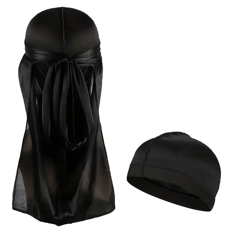 WLLHYF Silky Durag - Cuffia Da Uomo In Seta A 360 Onde, Ultra Morbida, In Raso Di Alta Qualità, Coda Extra Lunga, Colore: Nero, Nero, Taglia Unica - Foto 13