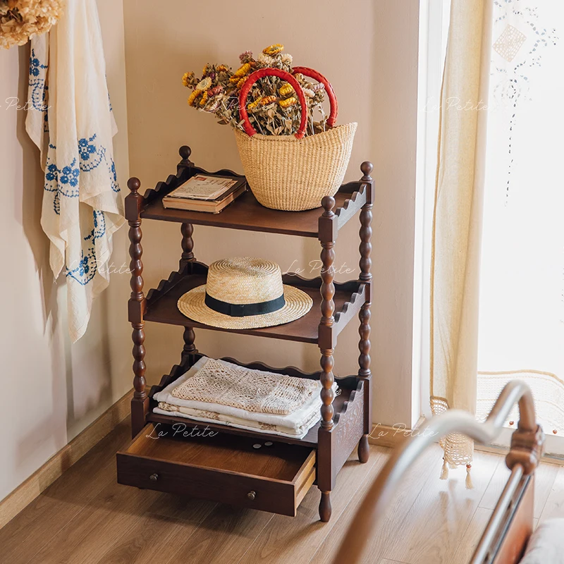 Medieval storage rack, retro bedside table, household living room, sofa side, several corners and multiple layers of display rac