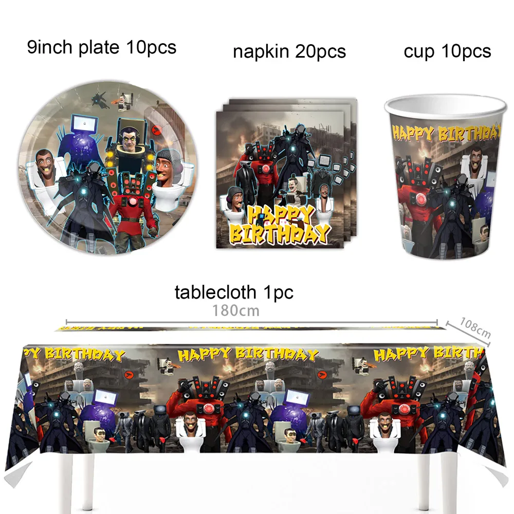 Skibidi Toilette Thema Geburtstags feier Dekoration liefert Banner Kuchen Topper Ballon Kampf Roboter Monitor Baby party Jungen Geschenke – Detail 16