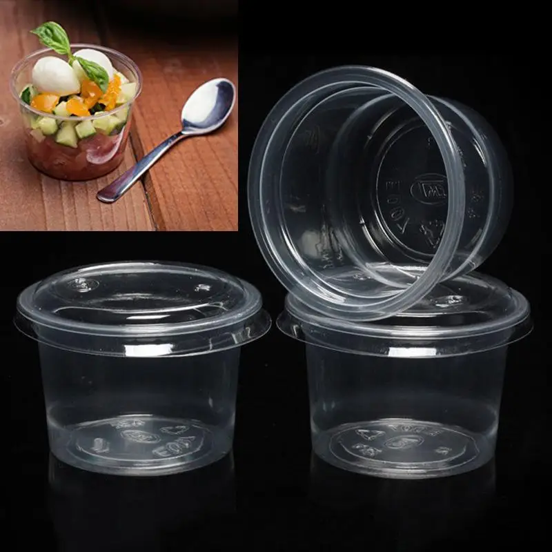 Description Picture 5 of item100pcs Cups Disposable Condimentlids Containers Yogurt Jelly Shots Sauce Cup Fruit Salad Bowl Food Snack Container With Lid