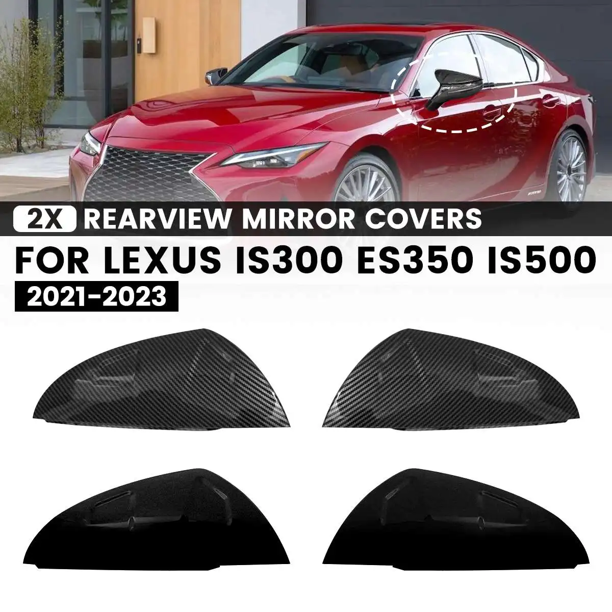 2PCS Car Rearview Mirror Cover Side Mirror Cap Replacement Modified For