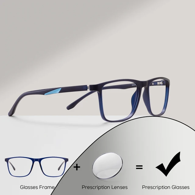 TR90 Men Ultralight Square Prescription Eyeglasses Classic Rectangular Optical Glasses Anti Blue Light Progressive Lenses Spring
