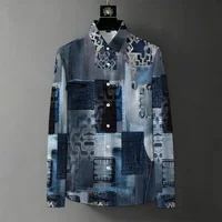 Nouvelle chemise tendance pour homme printemps/automne avec imprimé graffiti abstrait, infroissable, style mature, décontracté chic, polyvalente 2