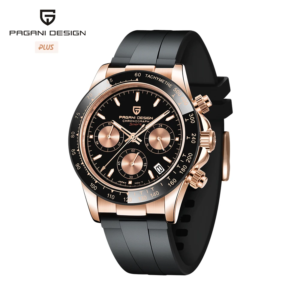 PAGANI DESIGN Top Brand New Men Quartz Wristwatch Rubber Strap Chronograph Watch Luxury Sapphire Glass Sports Watch Men Relogio