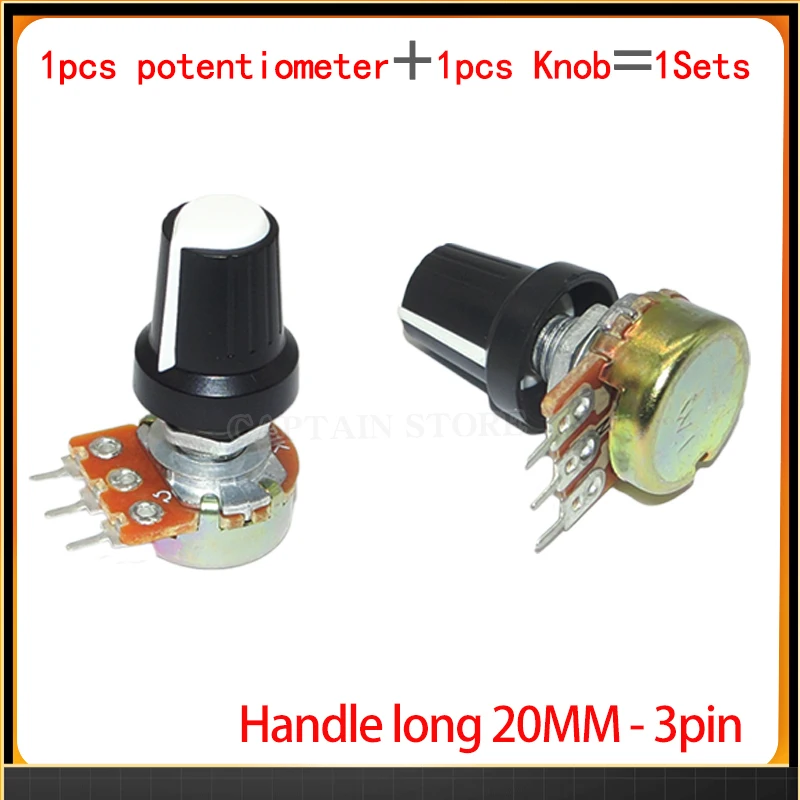 2 Sets WH148 1K 10K 20K 50K 100K 500K Ohm 20mm 3 Pin Linear Taper Rotary Potentiometer Resistor for Arduino with AG2 White cap 5pcs 3pin 20mm wh148 1k 2k 5k 10k 20k 50k 100k 250k 500k 1m ohm linear taper rotary potentiometer resistor for arduino